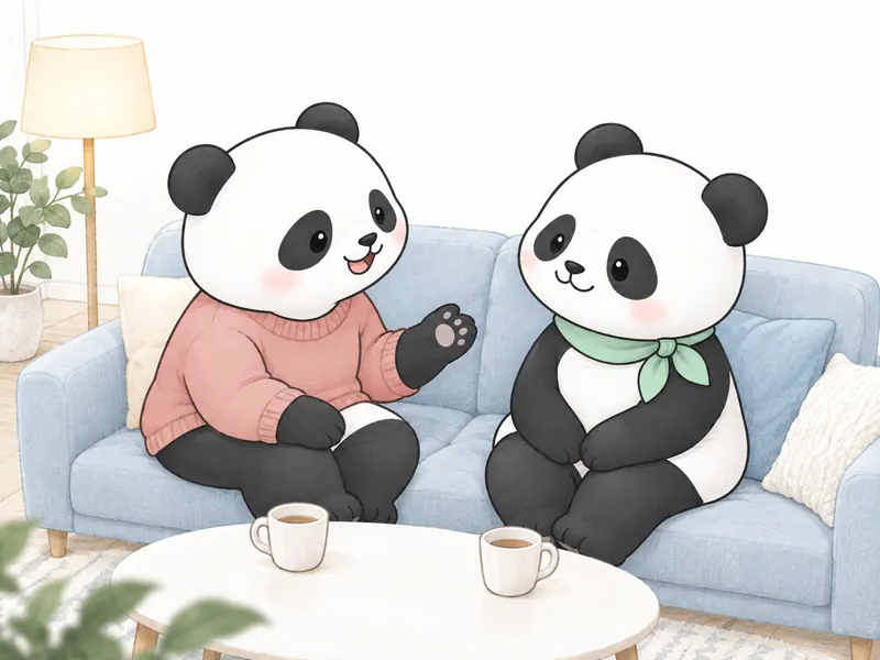 ソファに並んで話す二人