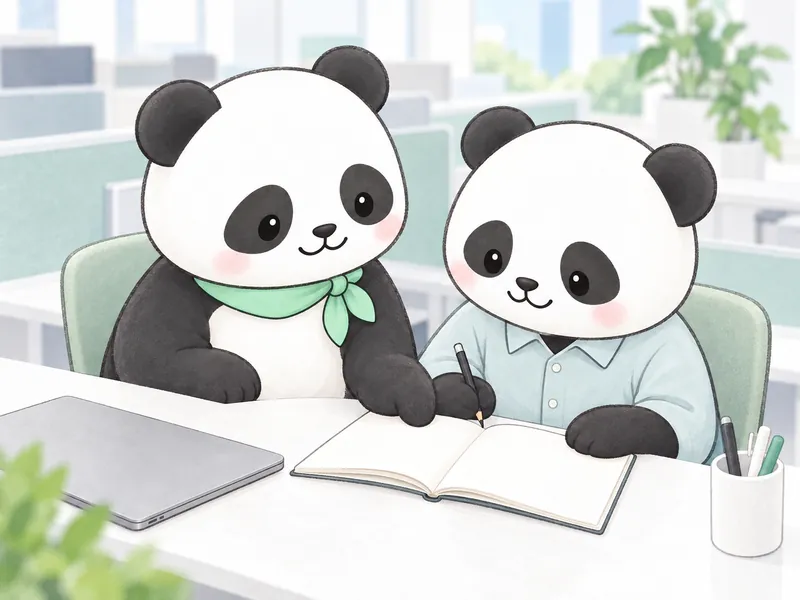 机に並んでノートを見ながら話す二人