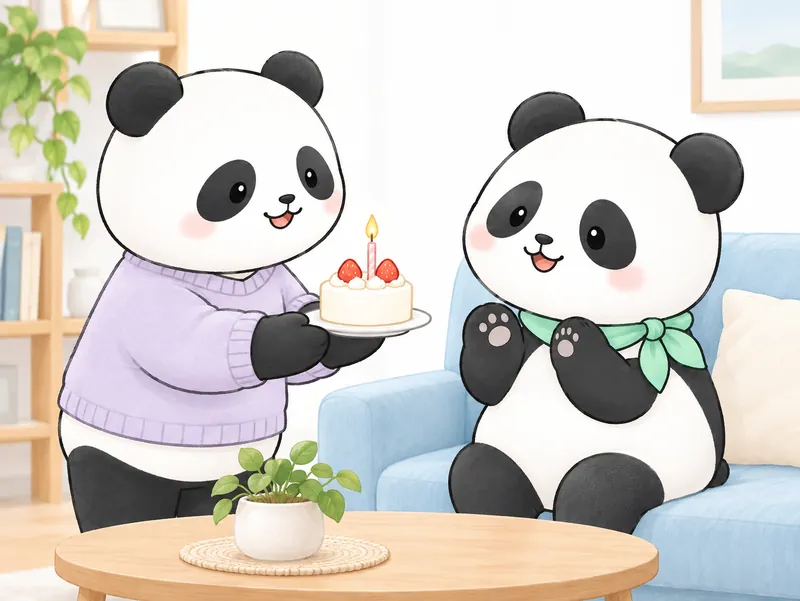 ろうそくを立てたケーキで、お祝いする